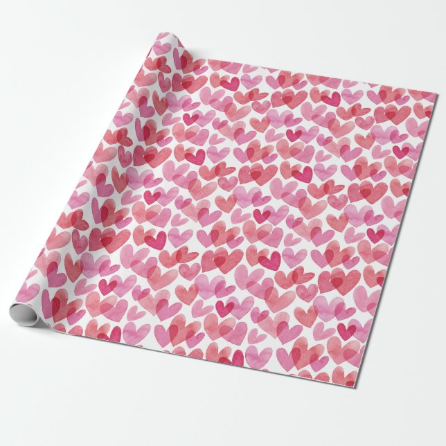 Watercolor Heart Mönster Presentpapper (Utrullad)