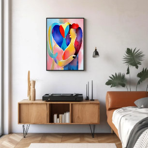 Watercolor Heart of Kärlek Art Poster