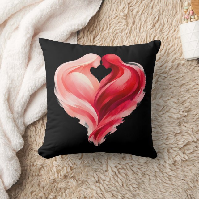 Watercolor Heart Throw Pillow | Pink Red Valentine Kudde (Filt)
