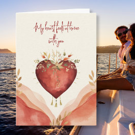 Watercolor Heart with Soft Florals and Warm Tones Helgkort