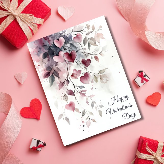 Watercolor Hearts and Flowers Valentine's Greeting Kort (Skapare uppladdad)
