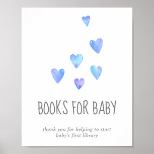 Watercolor Hearts Boy Baby Shower Bokar för Baby Poster