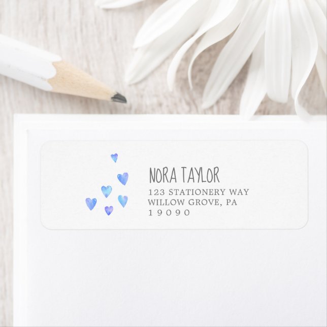 Watercolor Hearts Boy Baby Shower Returadress Returadress Etikett (Insitu)