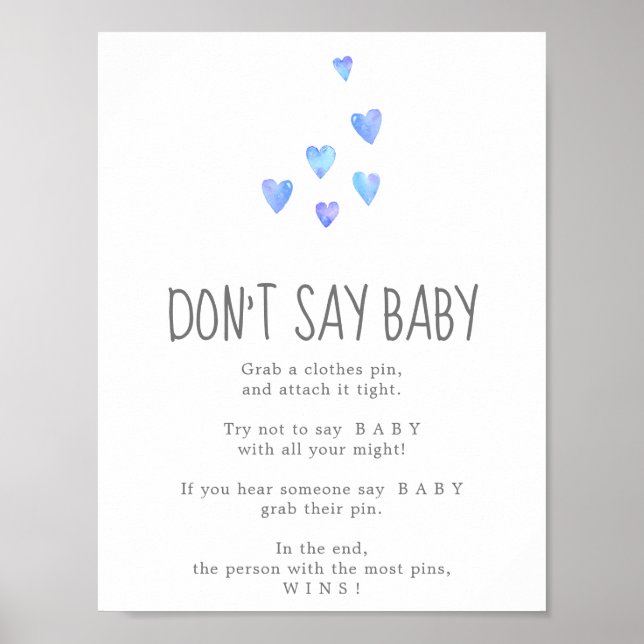 Watercolor Hearts Boy Säg inte Baby-spelsignatur Poster (Framsidan)