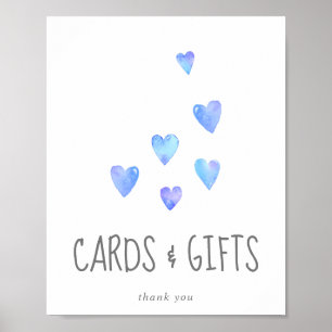 Watercolor Hearts Boy Shower Cards and Gifts Poster
