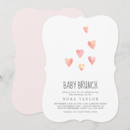 Watercolor Hearts Girl Baby Brunch-inbjudan Inbjudningar