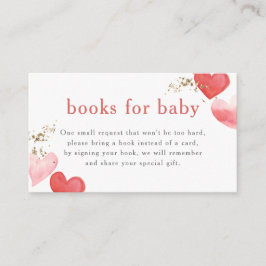 Watercolor Hearts Girl Baby Shower Bokar för Baby Tilläggskort