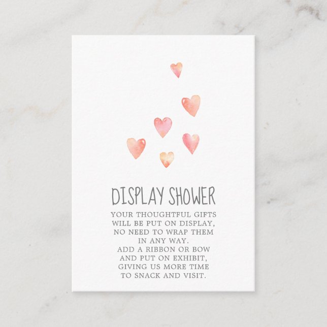 Watercolor Hearts Girl Baby Shower Visning Shower Tilläggskort (Framsida)