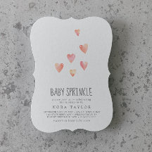 Watercolor Hearts Girl Baby Sprinkle-inbjudan