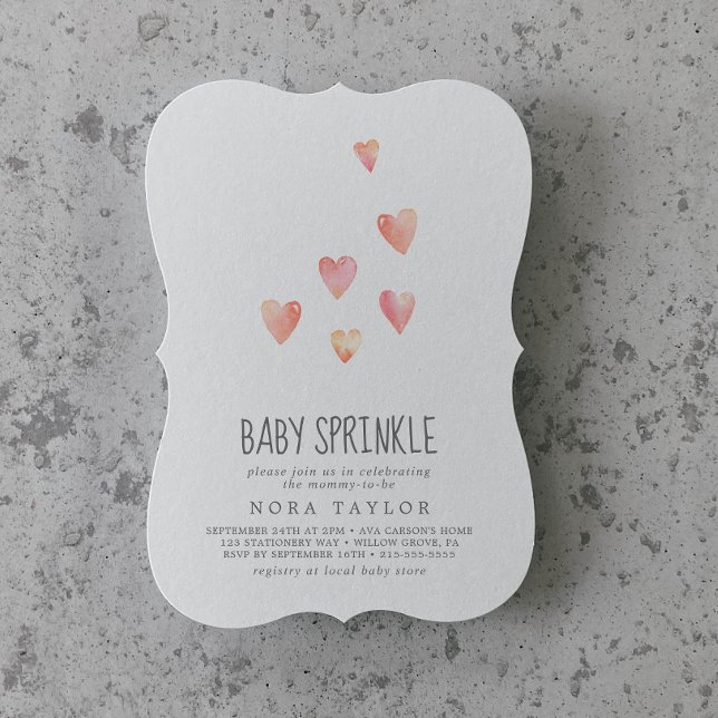 Watercolor Hearts Girl Baby Sprinkle-inbjudan Inbjudningar (Skapare uppladdad)