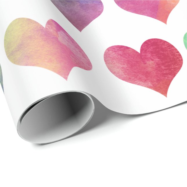 Watercolor Hearts - Kärlek Presentpapper (Rullad Hörn)
