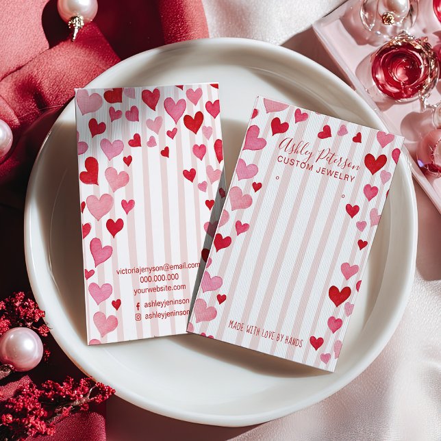 Watercolor Hearts Love Jewelry Earring Display Visitkort (Watercolor Hearts Love Jewelry Earring Display Business Card)