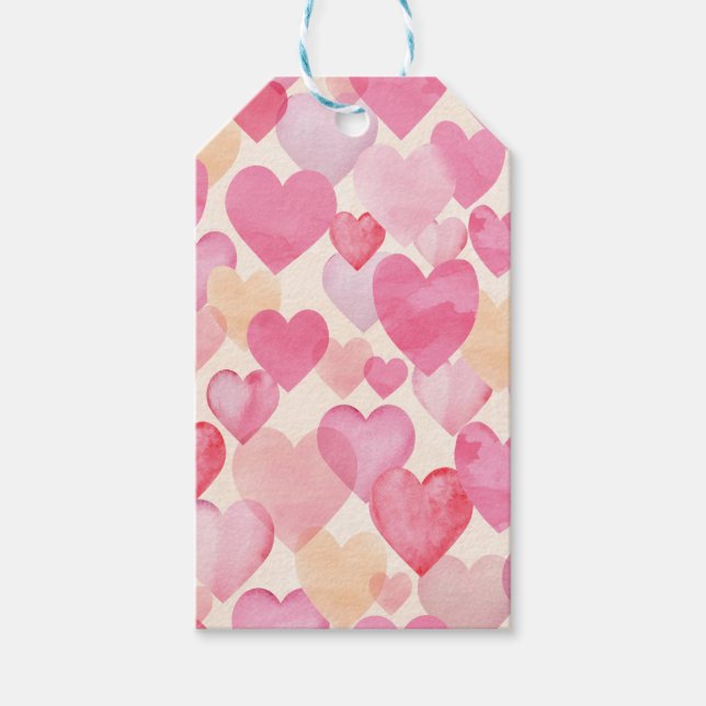Watercolor Hearts Presentetikett (Framsidan)