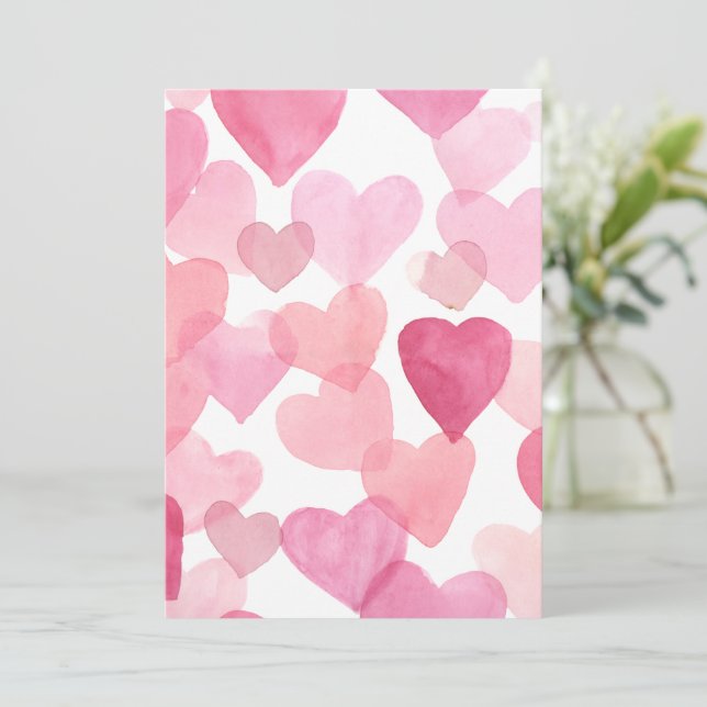 Watercolor Hearts Print, Alla hjärtans dag Print,  Julkort (Stående Fram)