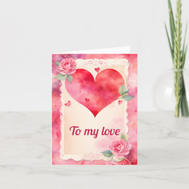 Watercolor Hearts Ro och Snöre Valentine #2 Helgkort