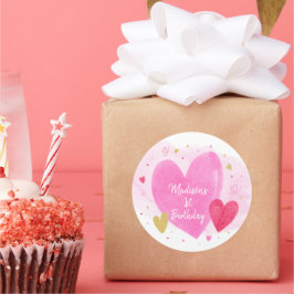 Watercolor Hearts Rosa Red Birthday Runt Klistermärke