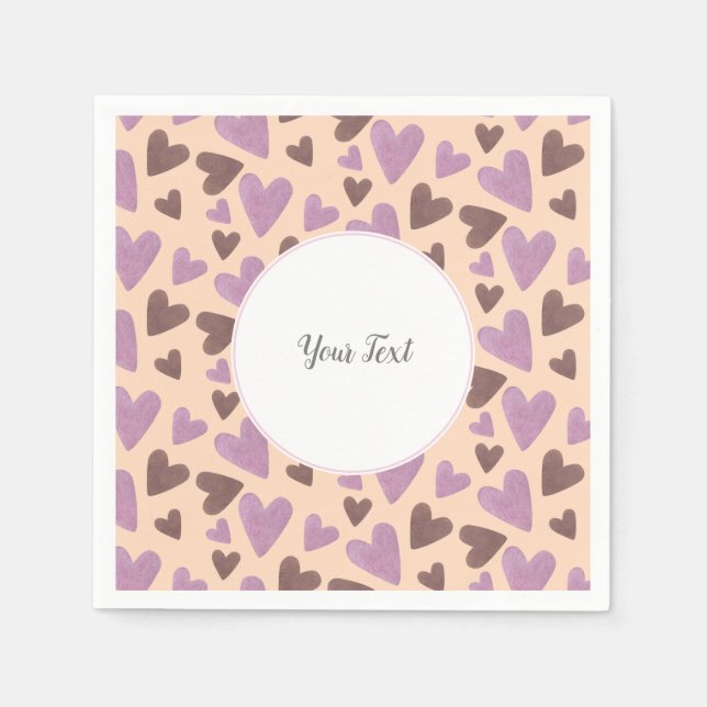 Watercolor Hearts Valentines day Party Brown Rosa Pappersservett (Framsidan)