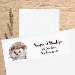 Watercolor Hedgehog Cute Wildlife Illustration Returadress Etikett