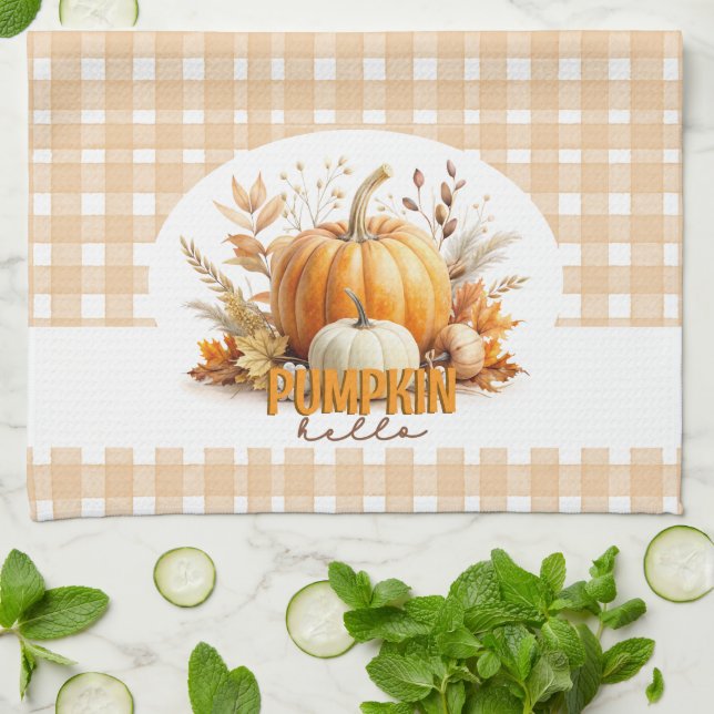 Watercolor Hej Pumpkin, Lycklig Fall Y Kökshandduk (Vikta)