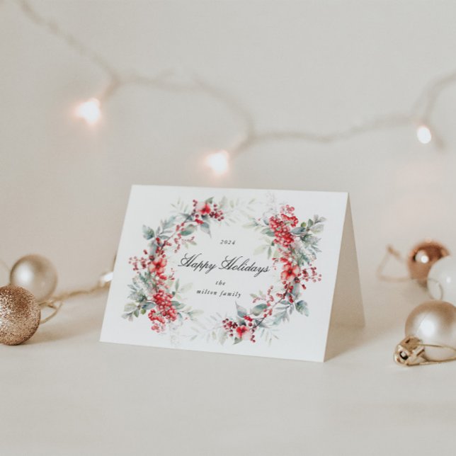 Watercolor Helgdag Berries Wandeans Foldad Helgdag Kort (Skapare uppladdad)