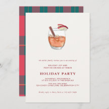 Watercolor Helgdag Cocktail jul Party Inbjudan