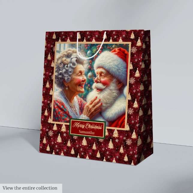 Watercolor Helgdag Gift Bag Santa & Claus (Watercolor Holiday Gift Bag Santa & Mrs Claus)