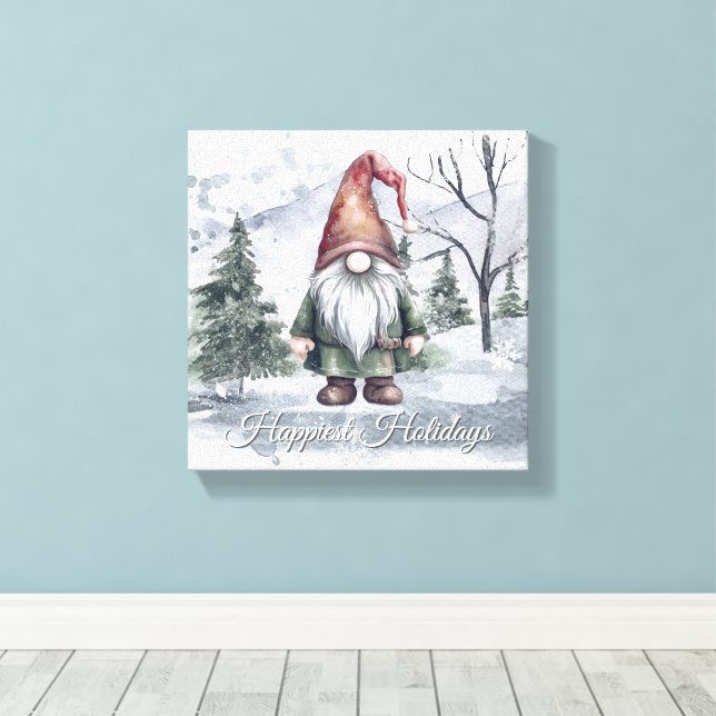 Watercolor Helgdag Gnome Canvastryck (Insitu (trägolv))
