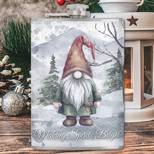 Watercolor Helgdag Gnome Fickplunta (Watercolor Holiday Gnome Flask)