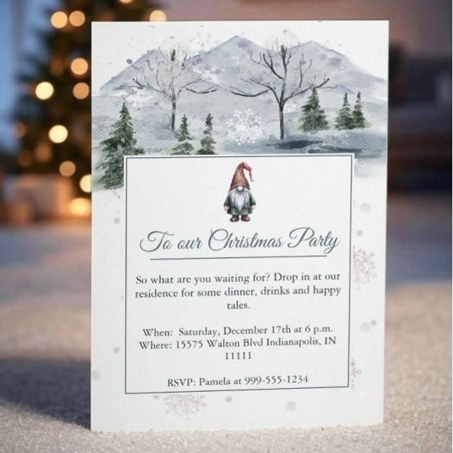 Watercolor Helgdag Gnome-Julfest Inbjudningar (Watercolor Holiday Gnome Party Invitation)