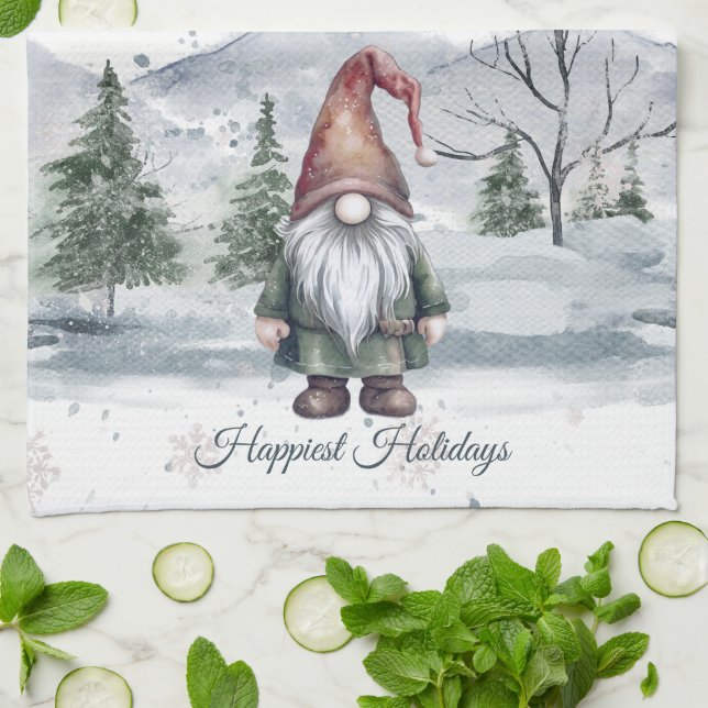 Watercolor Helgdag Gnome Kökshandduk (Vikta)