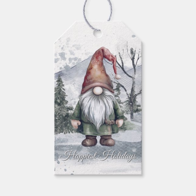 Watercolor Helgdag Gnome Presentetikett (Framsidan)