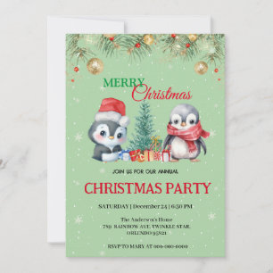Watercolor Helgdag Penguin Santa jul Party Inbjudningar