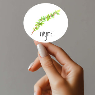 Watercolor Herb Thyme Runt Klistermärke