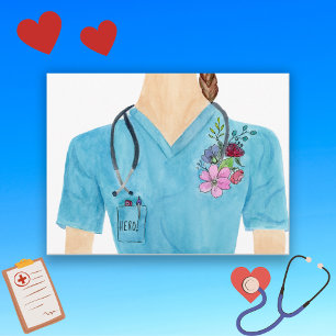 Watercolor Hero Nurse Vykort