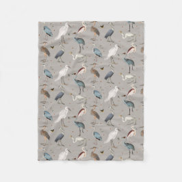 Watercolor Heron Bird Egret Nature Mönster Fleecefilt