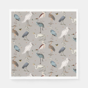 Watercolor Heron Bird Egret Nature Mönster Pappersservett