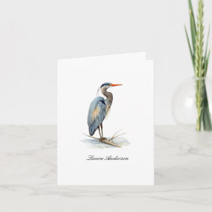Watercolor Heron Bird Foldad Note Card Tack Kort