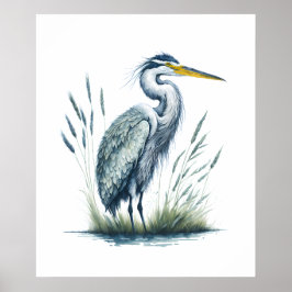 Watercolor Heron in Nature Poster