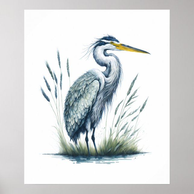 Watercolor Heron in Nature Poster (Framsidan)