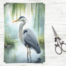 Watercolor Heron Weeping Willows Decoupage