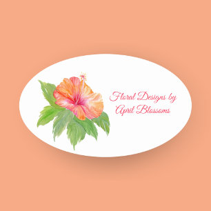 Watercolor Hibiscus Florist Ovalt Klistermärke
