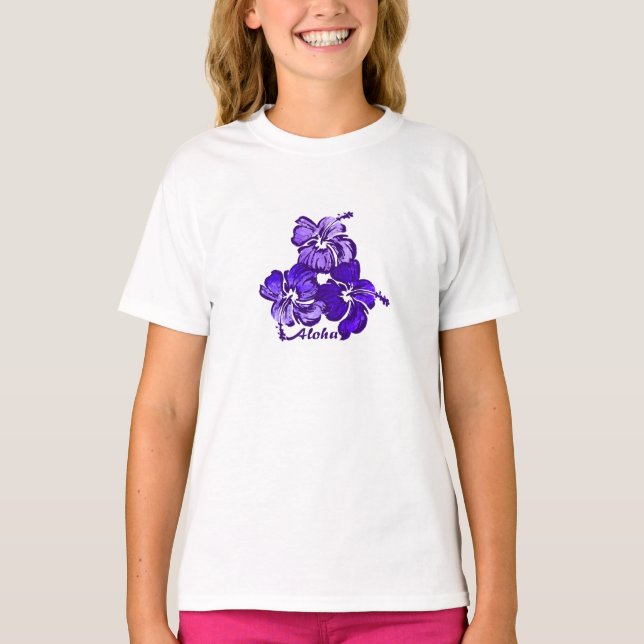 Watercolor Hibiscus Hawaiian Tropical Tee Shirt (Framsida)