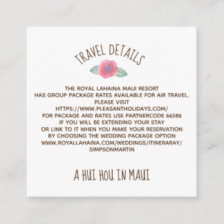 Watercolor Hibiscus Maui Bröllop Tilläggskort