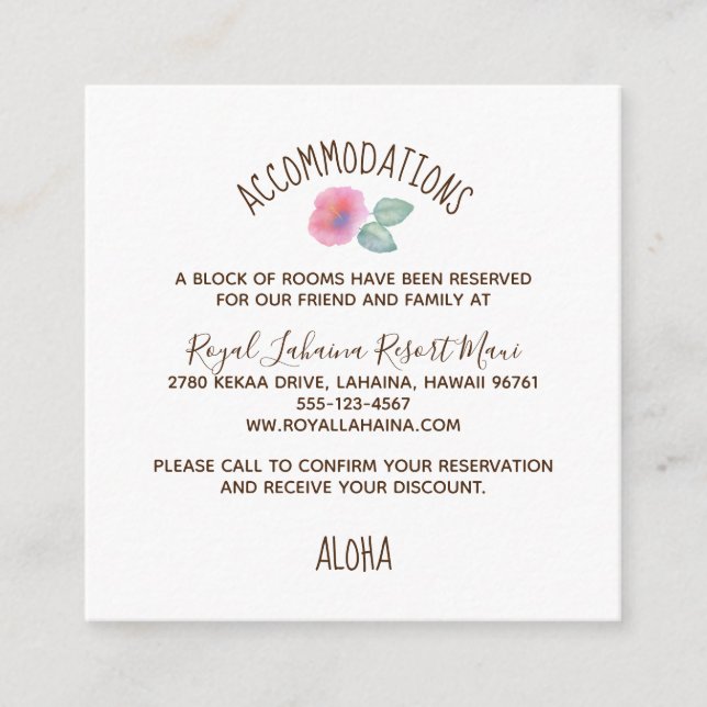 Watercolor Hibiscus Maui Bröllop Tilläggskort (Framsida)