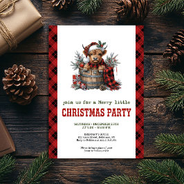 Watercolor highland cow red poinsettia invitation inbjudningar