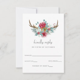 Watercolor Hjort Blommigt Antler Gräs Winter Weddi OSA Kort