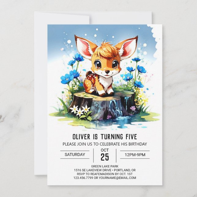 Watercolor Hjort Boho Boy Birthday Inbjudningar (Framsida)