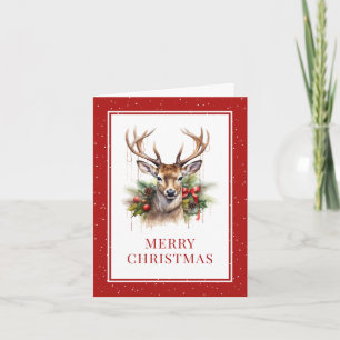 Watercolor Hjort Gräs Holly Red God jul Helgkort