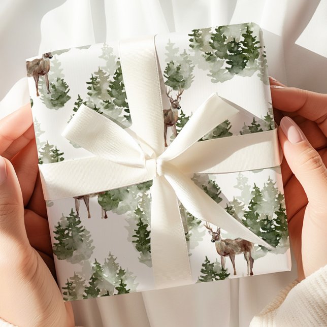 Watercolor Hjort Winter Forest Presentpapper (Skapare uppladdad)