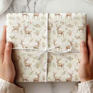 Watercolor Hjort Winter Greenery Presentpapper